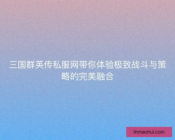三国群英传私服网带你体验极致战斗与策略的完美融合